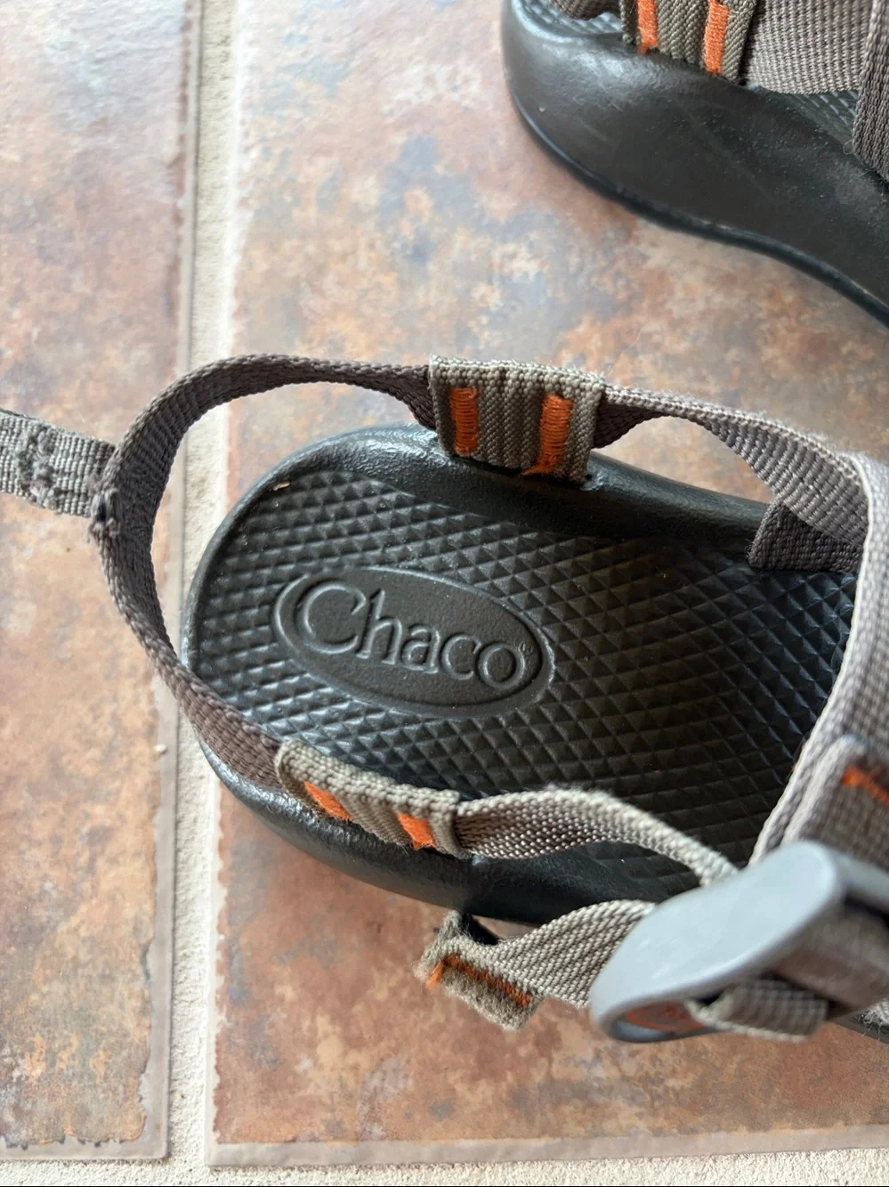 Chaco kids  Sandal in Brown and Black with Orange Accents